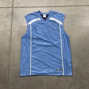 Spalding Shirt Mens Large Blue Sleeveless Basketball Jersey Athletic V-Neck